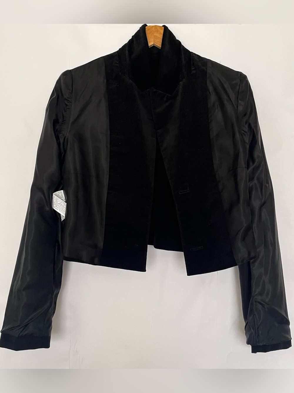 Zara Velvet Cropped Blazer Single Breasted Cotton Fully Lined Size Medium Black - Picture 7 of 16